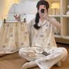Cloud Cotton Pajamas Women'S Summer Cute Cartoon Print Short-Sleeved Casual Loungewear Three-Piece Set