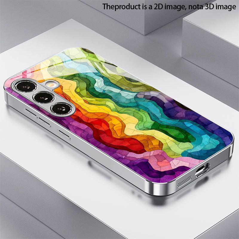 Colorful Pattern 2D Phone Case for Samsung Galaxy S26 S25 S24 S23 S22 S21 S20 A56 A36 A16 - Electroplated Glass Protective Cover
