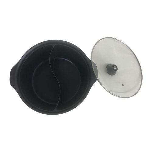 Takeda Corporation YNSN-28BR Divided Pot, Tabletop Pot with Glass Lid, Brown, 28 x 28 x 10.5 cm, IH Compatible, Two-Color Pot