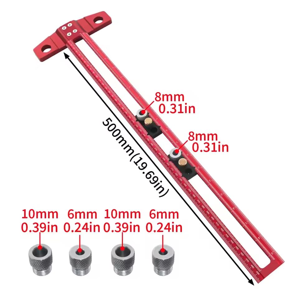 zmart 2-in-1 Drill Positioning and Scoring Ruler, Aluminum Alloy Multipurpose Dowel Jig with 68-10mm Drill Sleeves and Activity Blocks