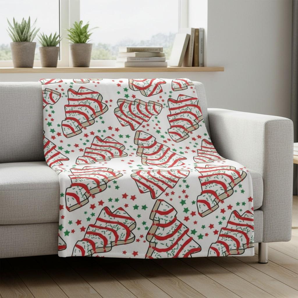 1pc Christmas Tree Cookie Themed Throw Blanket, Red Green Festive Dessert Pattern, Sweet Home Decor & Gift for Christmas