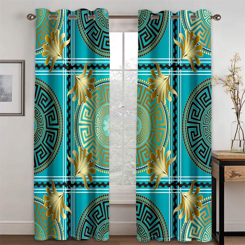 3D Print Modern Luxury Brand Design Black and Gold Pattern Thin Shading Polyester Curtain for Living Room Bedroom Decor Hooks