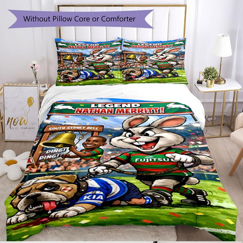 3pcs Duvet Cover Set (1*Duvet Cover + 2*Pillowcase, Without Core), South Sydney Rabbitohs Print Soft All‑Season Bedding Set, Home Bedroom Decor Gift