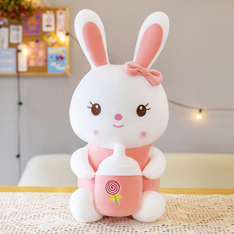 Cute bottle rabbit plush toy little white rabbit doll girl bed super soft cloth doll throw pillow birthday gift
