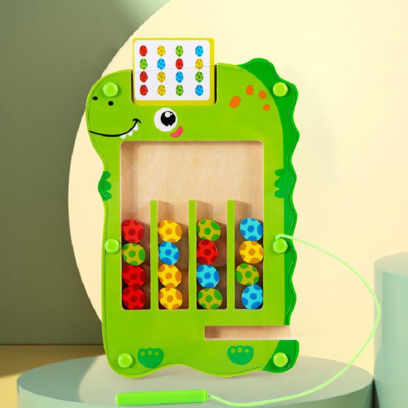 Green Dinosaur Wooden Color Walking Game Board Children Puzzle Toy For Gift