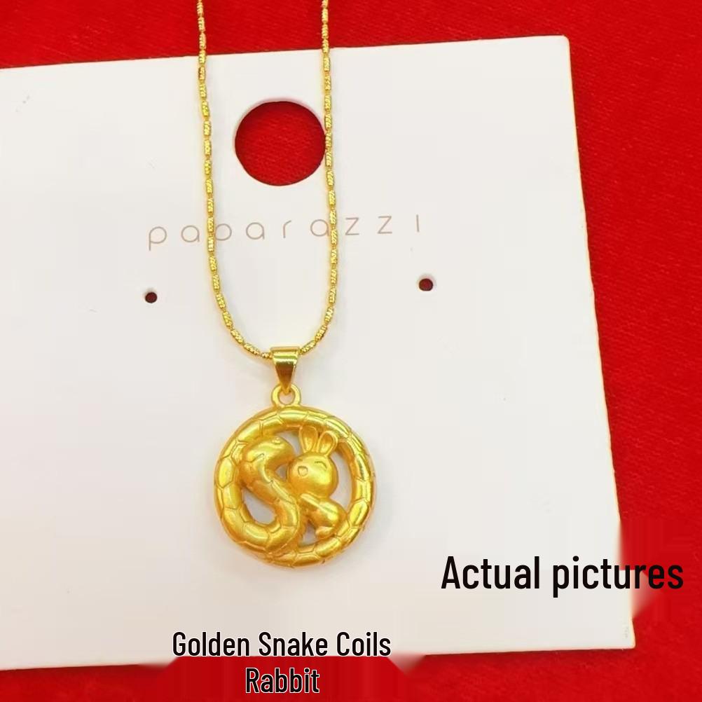 Benmingnian Gold-Plated Snake and Rabbit Pendant Necklace
