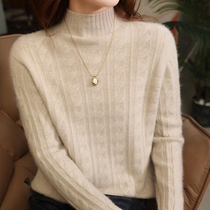 

Women s 100% Wool Slim Fit Knitted Sweater - Thick, Versatile, Half-High Neck Pullover for Autumn & Winter S (85-100 jin)