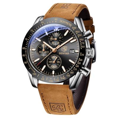 BENYAR Men's Quartz Chronograph Watch, Silicone Strap, 30 M Water Resistance, Tachymeter