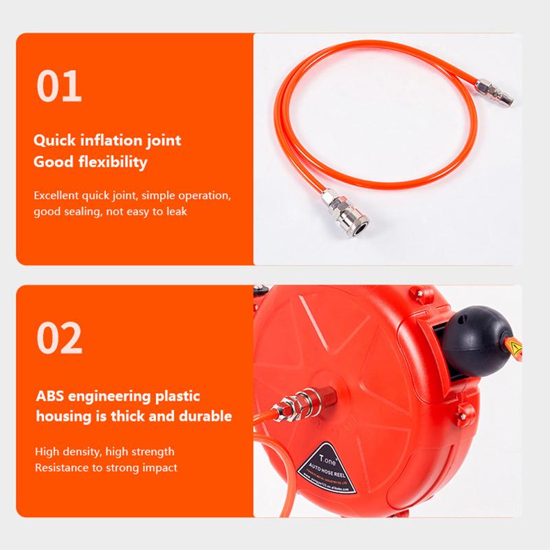 Compressor Hose Reel Retractable 10M Automatic Rewind Tool Commercial Reel With Swivel Bracket Quick Coupler Air Compressor