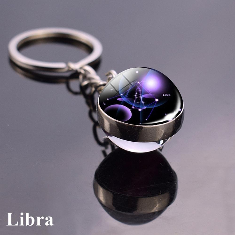 Holder Libra Scorpio Jewelry Leo Glass Ball 12 Constellation Zodiac Keychain Keychain Key Rings