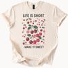 Life Is Short Make It Sweet Cherry Graphic T Shirt Cute Fruit Illustration Positive Quote Tee Fun Summer Shirt Gift Idea