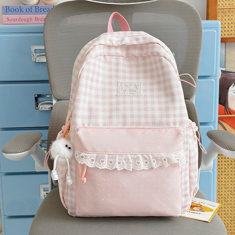 Schoolbag Milk Fufu Plaid Corrugated Lace Girl Heart Travel Small Backpack Japanese Sweet Wind Student Party Backpack