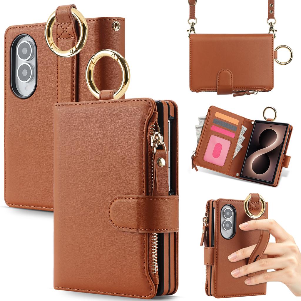 Flip Cards Solt Brieftasche Ringhalter Tasche Lederhülle für Samsung Galaxy Z Fold8 Fold 8 Breite Stoßfest Buchständer Tragbare Hülle