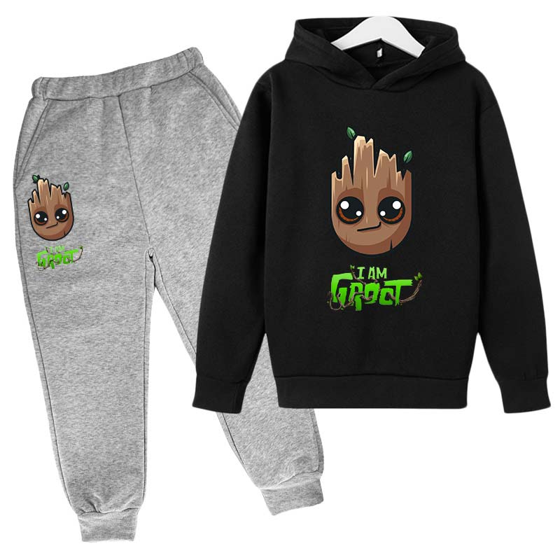 Marvel Hoodies for Boys Girls Cartoon Groot Hooded Pant Set Kids Cosplay Anime Pullover Sweatshirt Children Clothes 4-14Y