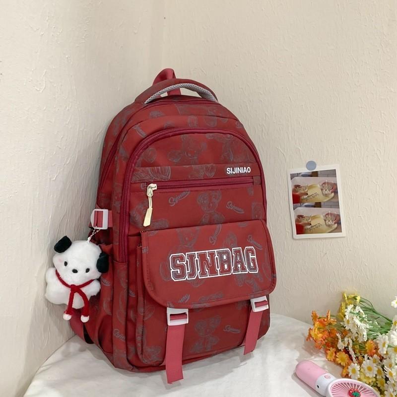 

Stylish Korean Print Backpack Large Capacity For School Commute Travel Durable червоний