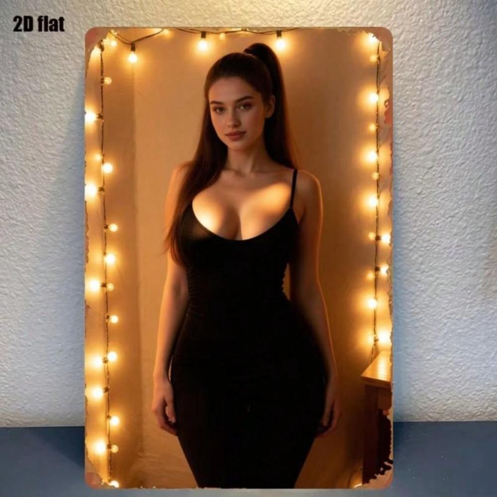 Black White Woman Silhouette Metal Wall Art 20x30cm Vintage Tin Sign Decor for Living Room Cafe Gift