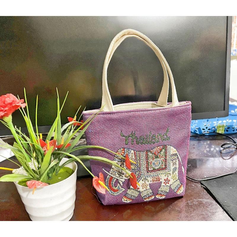 Dai Canvas Bag Small Double-sided Embroidered Handbag Shoulder Bag Women's Cartoon Animal Tote Bag