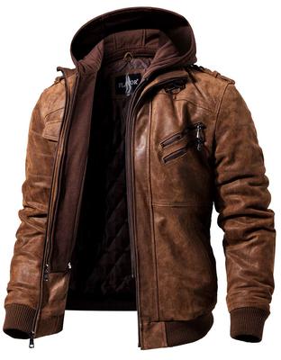 Leder Echt Schwein Groß Kalter Winter [GESCHMACK] Herrenjacke, Bikerjacke, Mantel, Leder, Leder, Abnehmbar, Mit Kapuze, Größe, Schutz, Winddicht,
