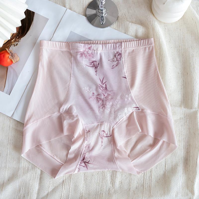 Big Size Female Spring and Summer Sexy Lace High Waist Shrink Without Trace Ice Silk Antibacterial Briefs