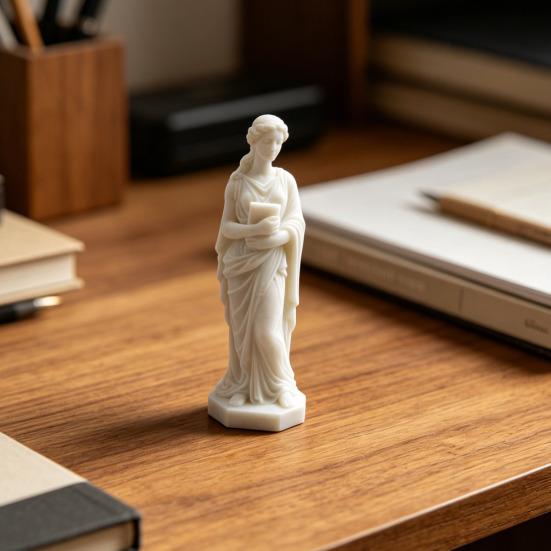3D Printed Goddess Figurine Greek Mythology Holding Book Sculpture for Living Room Home Desk Shelf Decor