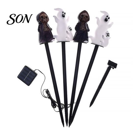 Festive Outdoor Lighting 4Pcs/Set Halloween Solar Ghost Stake Light, 4-in-1 Pumpkin with LED Automatic Dusk to Dawn Lights Lights,