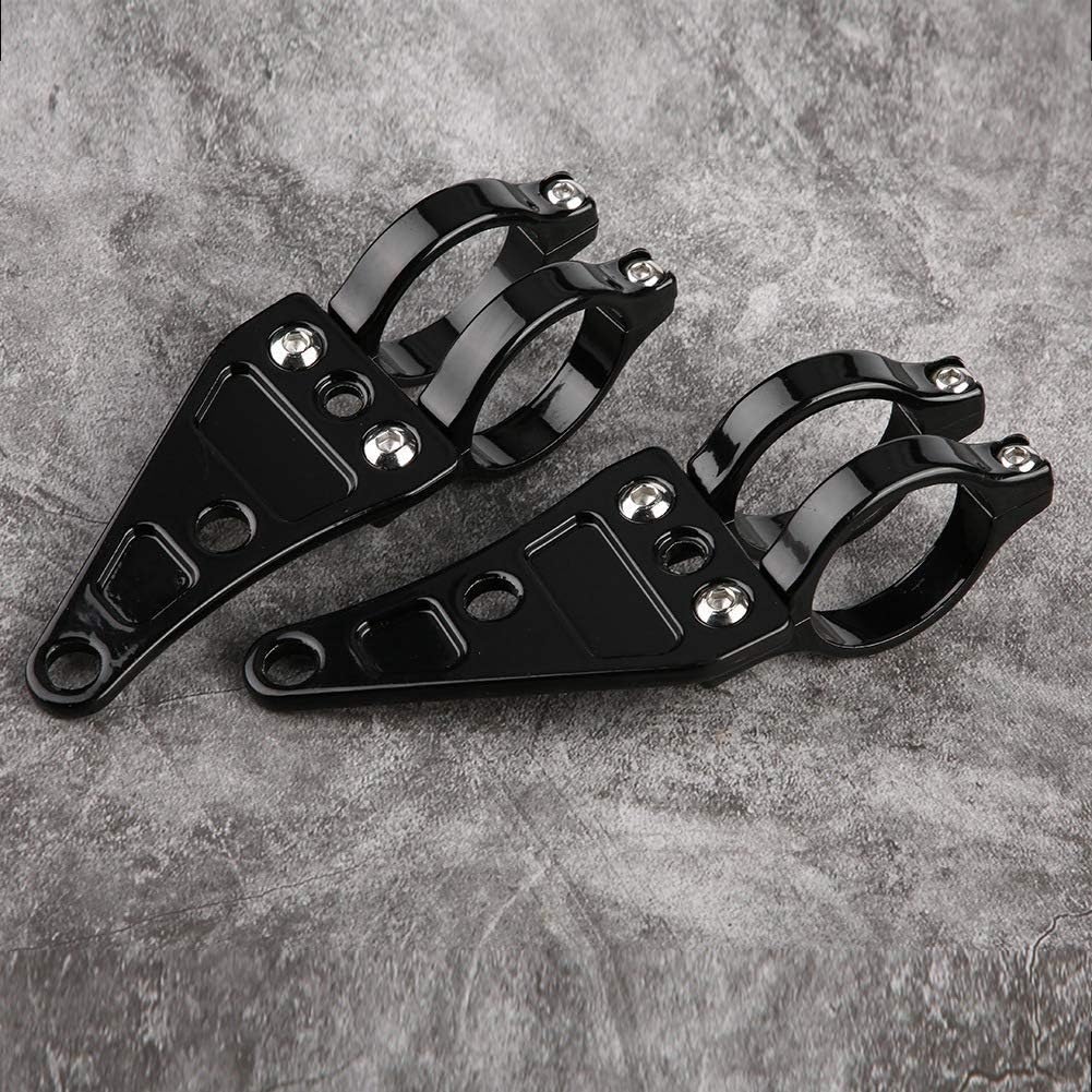 Aramox Universal Motorcycle Headlight Mount Bracket, 38-41mm Fork Clamps, Black Metal, 2-Piece Adjustable Lamp Holder