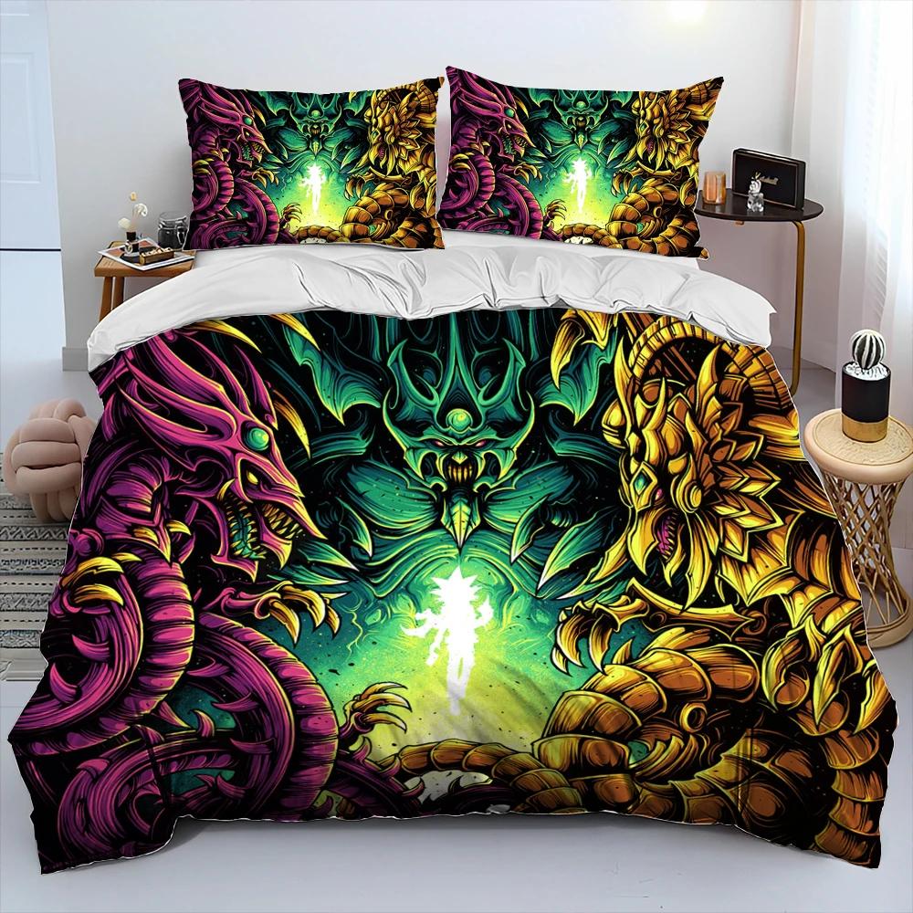 3D Yu-Gi-Oh MONSTER CARD Anime Comforter Bedding Set,Duvet Cover Bed Set Quilt Cover Pillowcase,king Queen Size Bedding Set Boys