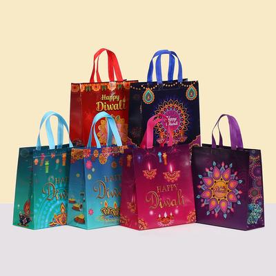 12/30pcs Happy Diwali Tote Bags Non Woven Reusable Goodie Bags for Gifts Classroom and Events