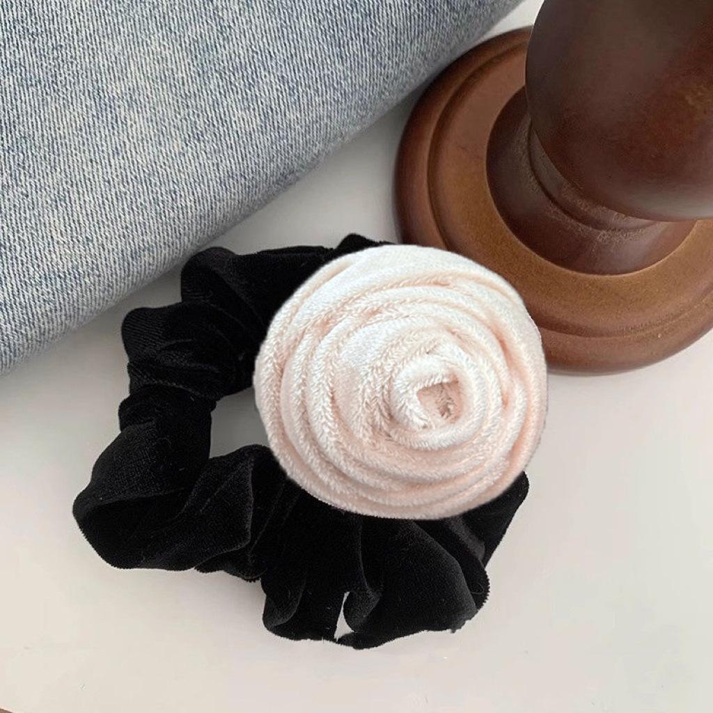 Velvet Floral Elastic Hair Tie Bun Ring - Korean Style for Women