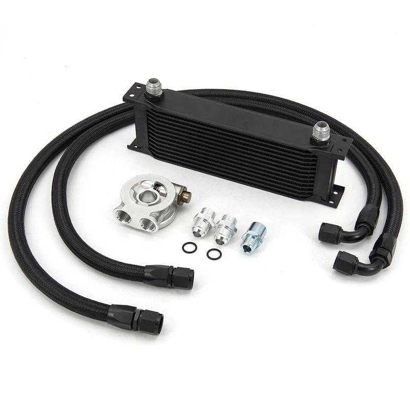 13 Rows Oil Cooler Kit AN10 Transmission Oil Cooler Kit Oil Filter Adapter With Nylon Stainless Steel Braided Hose