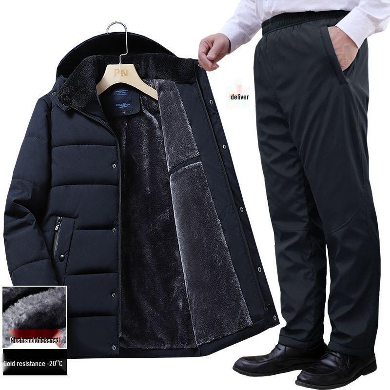 Herren Winter Mittellange Verdickte Baumwolljacke für Mittleren Alters & Ältere mit Zusätzlichem Fleece