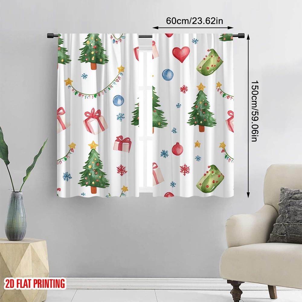 2pcs,2D plane printing Curtain Popular Christmas Tree Gift Snowflake Garland Polyester Fabric (without rod) Gifts Ldeal for