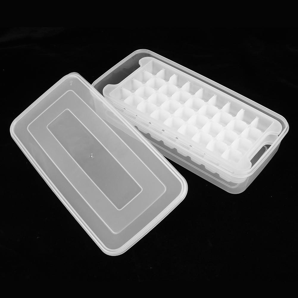 Lebensmittelecht Haushalt Küche DIY Eiswürfelform Tablett Eisbereiter mit Aufbewahrungsbox Versiegelter Deckel 1,7L Box 2 Schichten 72 Fächer