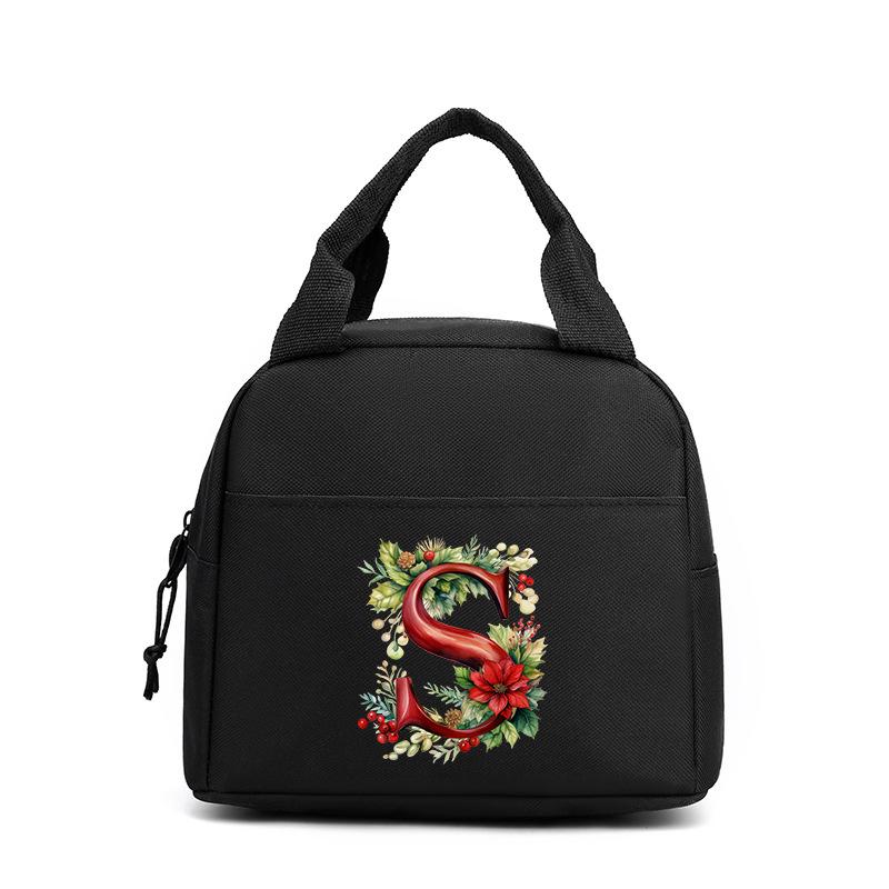 Trend niche print flower 26 letter pattern storage bag tote bag student lunch box bag portable