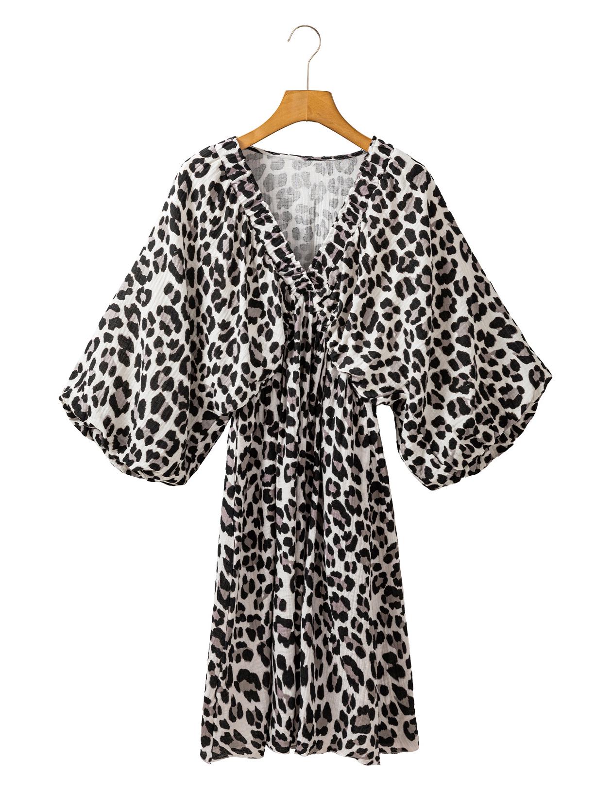 

Женское повседневное платье с V-образным вырезом и длинными рукавами с леопардовым принтом Small чёрный