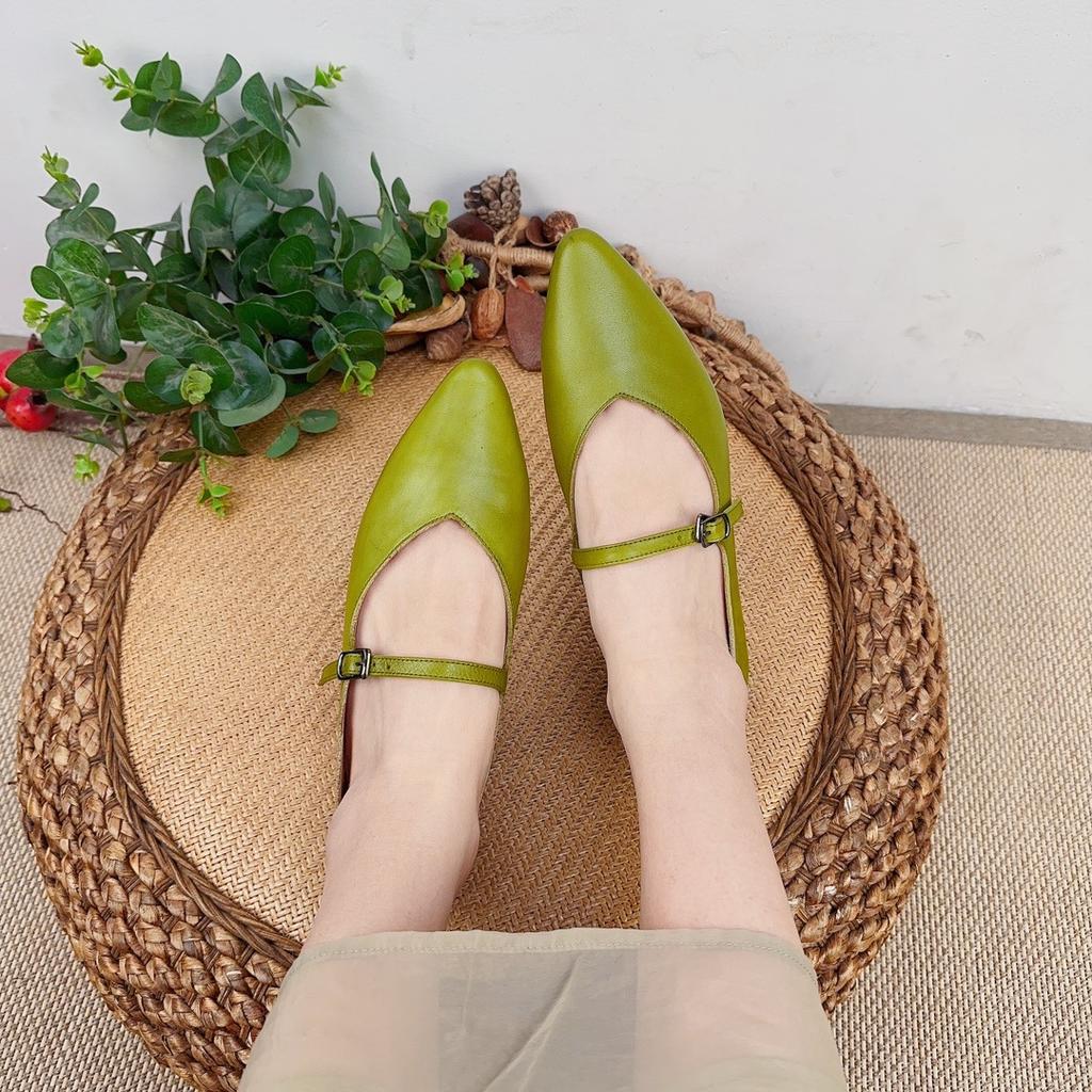 Johnature Vår Høst Retro Spenne Stropp Grunn Myk Uformell spiss Loafers Kvinner Ekte Skinn Flats Sko