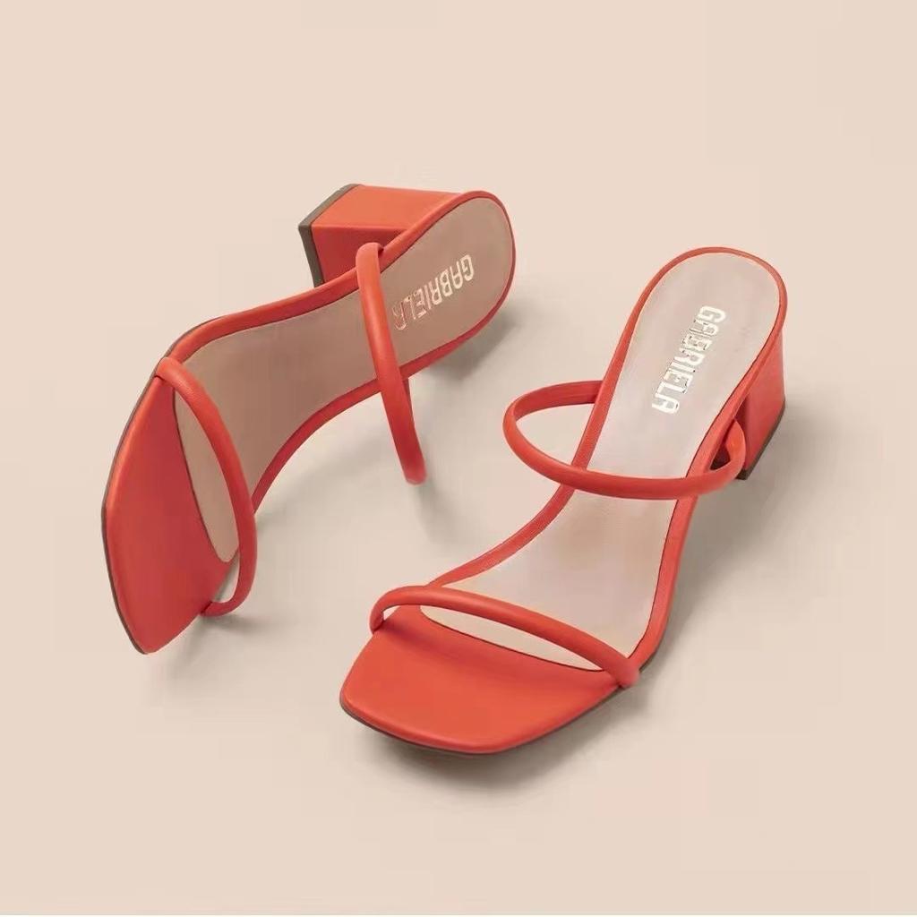 fashion Peep Toe Women Slippers Fashion Solid Color Outdoor Square Heels Sandals Sexy Beach Slides Pumps Sandalias De Mujer 2024