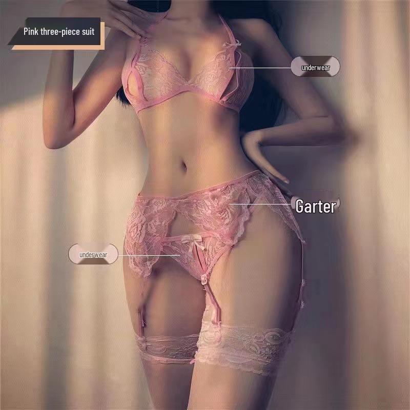 Lace Strap Bodystocking with Open Crotch & Garter Set