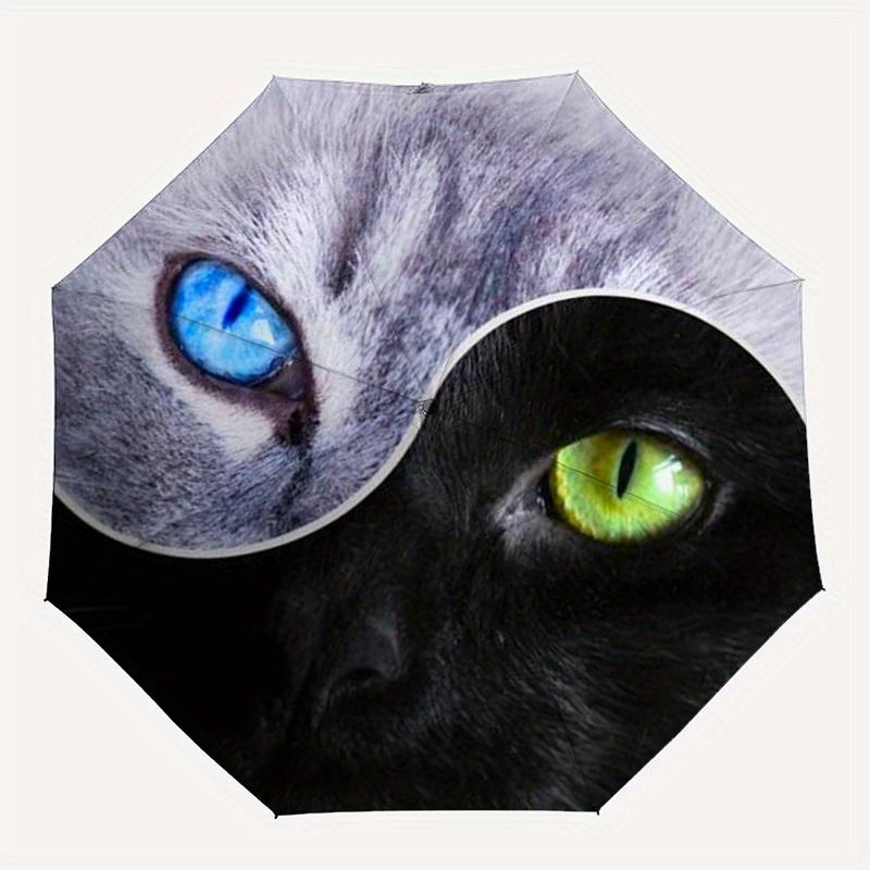 Cat Yin Yang Automatic Folding Umbrella 8 Ribs, Durable Iron Frame, Bright Color Pattern Compact Travel Umbrella, Suitable for Outdoor, Bea