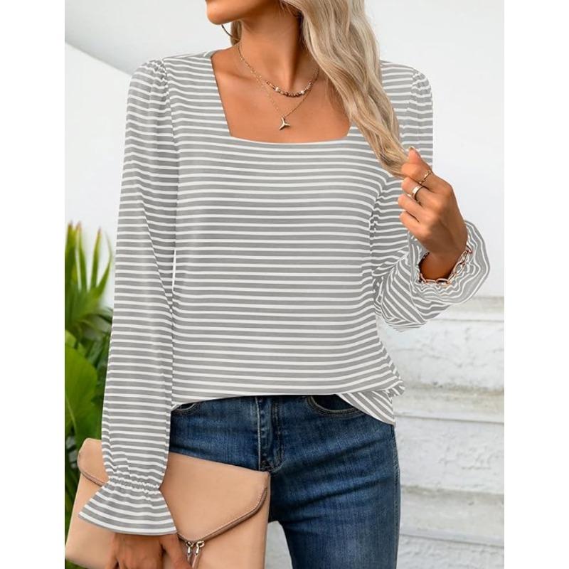 BITCED Women's Fashion Casual Long Sleeve Square Collar Blouses & Shirts