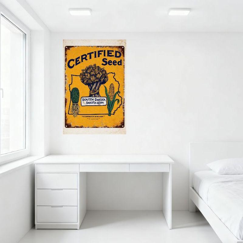 Vintage South Dakota Certified Seed Tin Sign, Rustic Farmhouse Metal Wall Decor with Wheat, Corn & Plant Illustrations, Empireum
