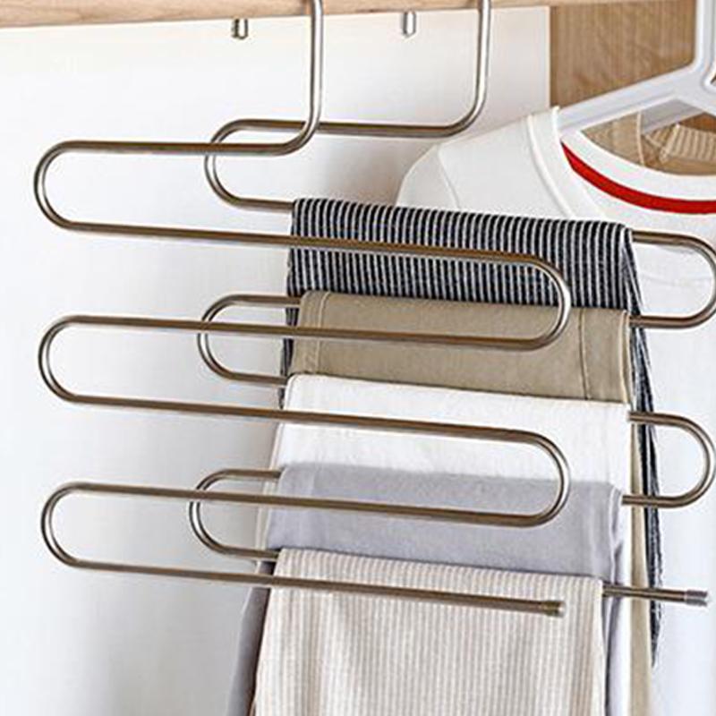 Stainless Steel Thickened Multi-Layer S-Shaped Non-Slip Multi-Functional Clothes Hanger Trouser Rack Towel Belt Rack