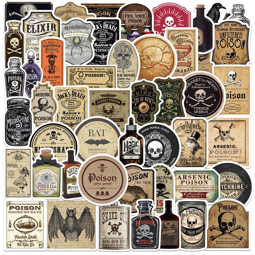 50 Pieces of 4-style Gothic Pharmacist Potion Decal Stickers for Skateboards, Notebooks and Suitcases
