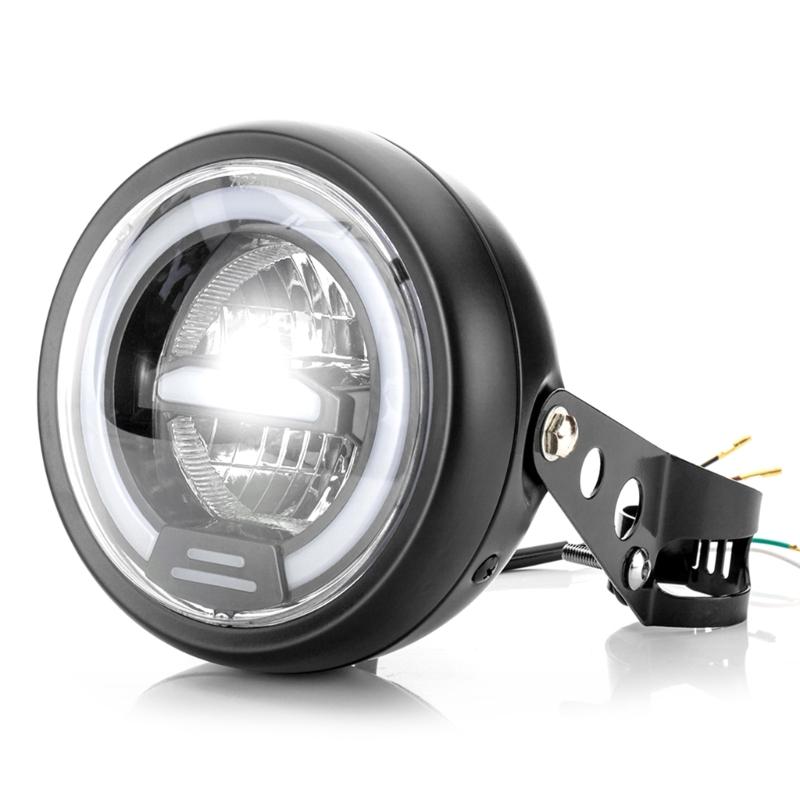 6.5 Inch Round LED Motorcycle Headlight with Brackets Assembly Suitable for Custom Bikes Cafe Racers Enhanced Visibility