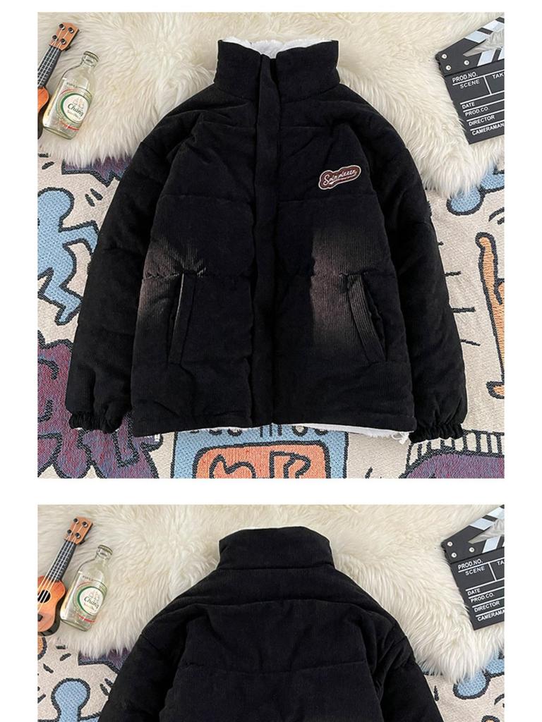 Herfst omkeerbare corduroy jas met opstaande kraag - Trendy Japanse stijl, losse pasvorm, warme pluche voering, casual bovenkleding.