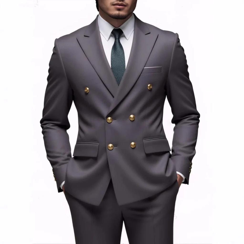 Fashion Men's Leisure Boutique Business Banquet Solid Color Wedding Double Breasted Slim Fit Suit Blazers Jacket