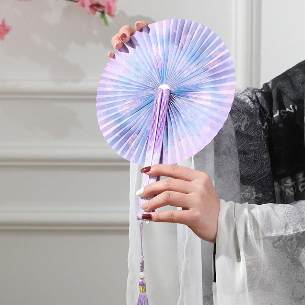 Colorful Folding Paper fan Paper Decorative Fans Portable Circular Fan Wedding Party
