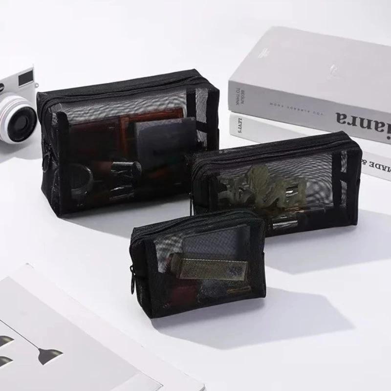 1PCS Mesh Transparent Cosmetic Bags Small Large Clear Black Women's Makeup Bags Travel Toiletry Organizer Lipstick Storage Pouch