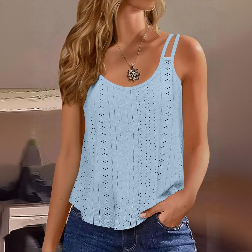 Women's Solid Color Top Mesh Hollowed Out Sleeveless Vest T-shirt