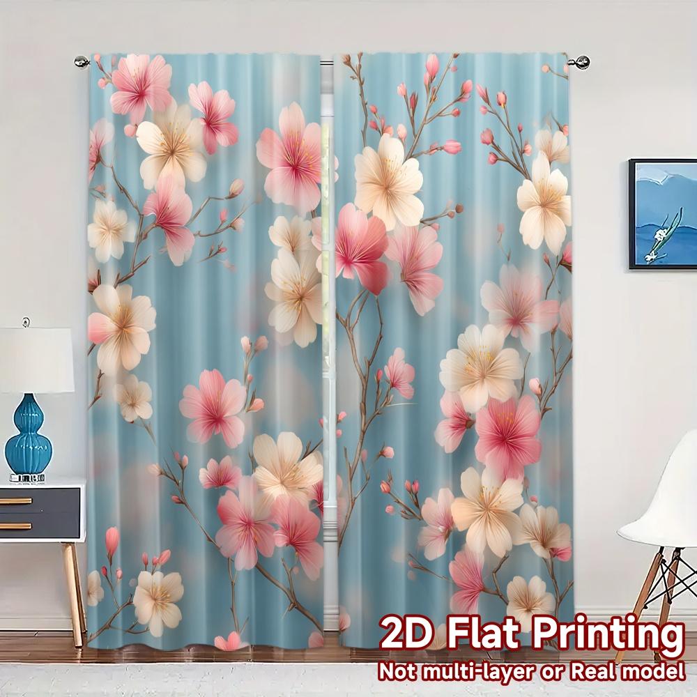 

2pcs,Curtains Cherry Blossoms on Blue Popular Creative Curtains Durable 100% Polyester Fabric Curtains Versatile All Decorative 52.50×116.00 CM 2pcs